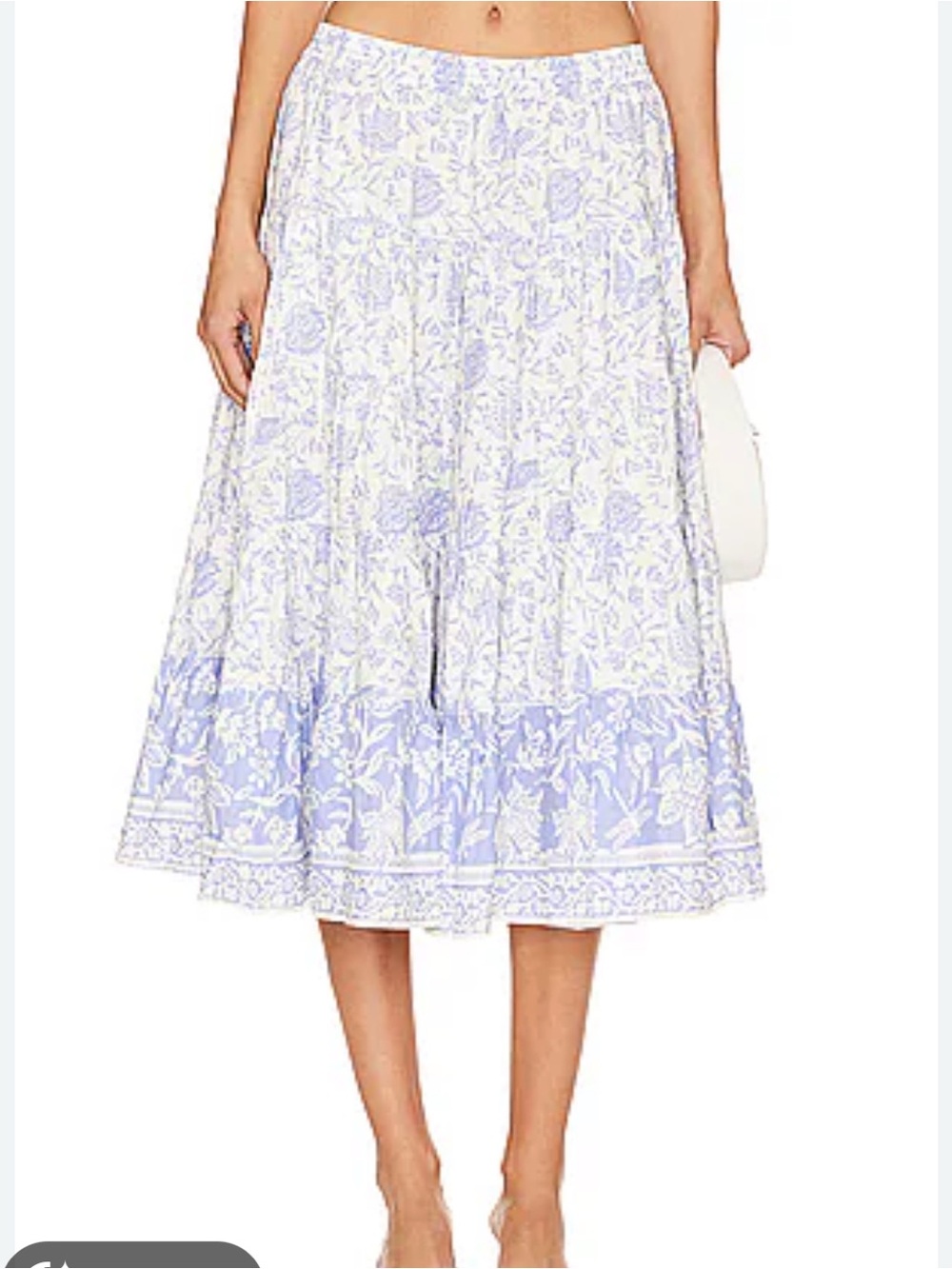 Free People Midi Cotton Full Swing Blue White Skirt size L